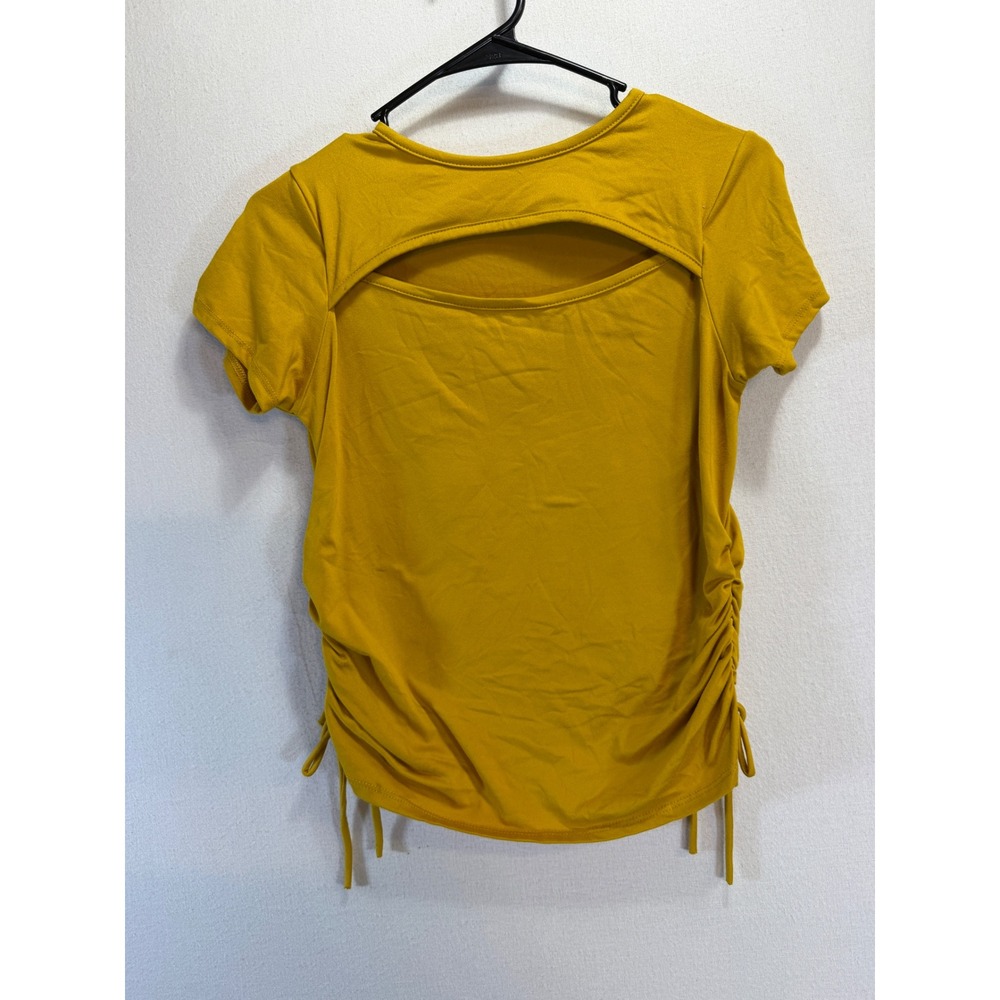 Gemstone Kids Girls Mustard Yellow Ruched Side Back Cutout Top GM10454K Size 16